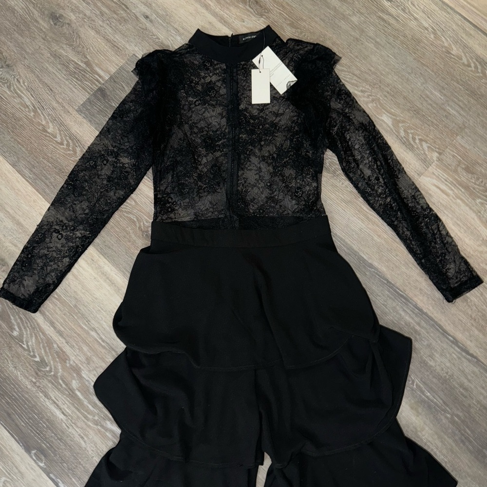 Alpha & Omega Black Mesh Ruffled Jumpsuit - Size Large - Picture 4 of 9